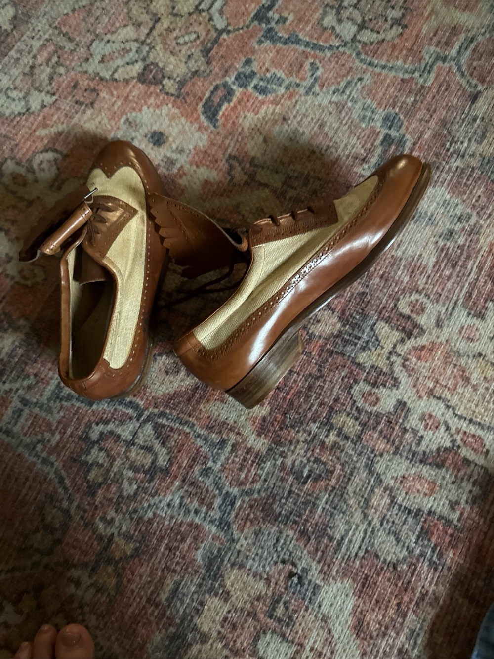 Walter Genuin Brown and Cream Leather Wingtip Loafers vintage